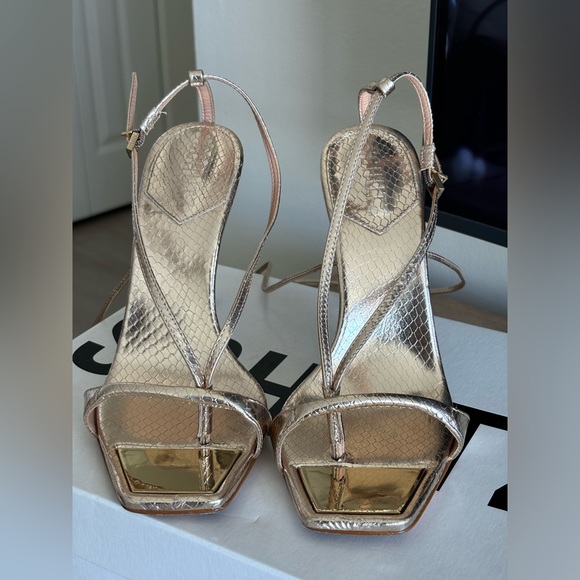 Schutz Gold Snake Print Strappy Heel - Picture 4 of 8